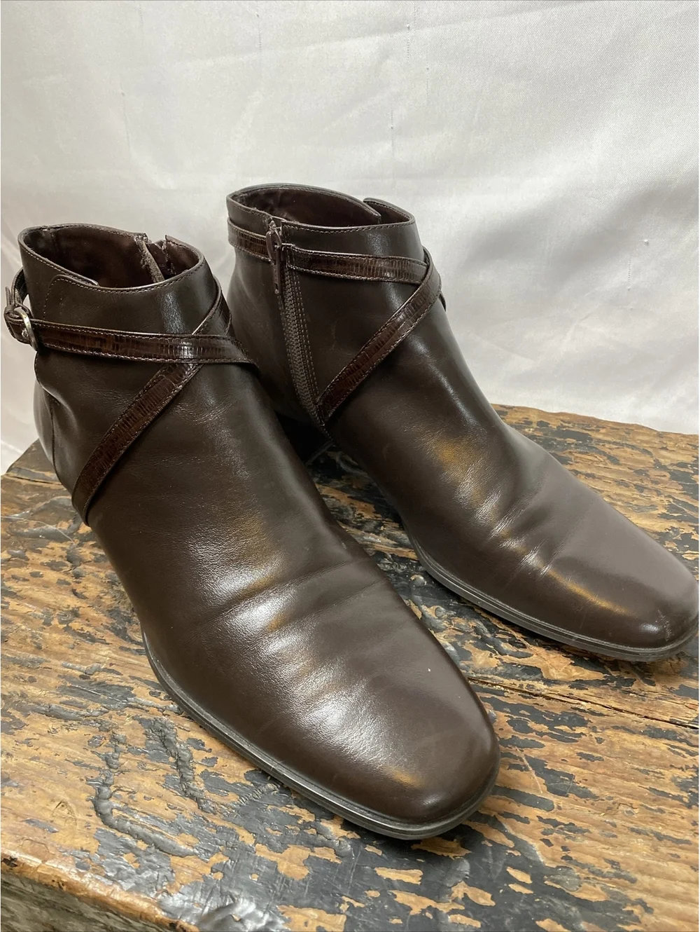 Michelle D Brown Leather Heeled Ankle Boots Size 10M